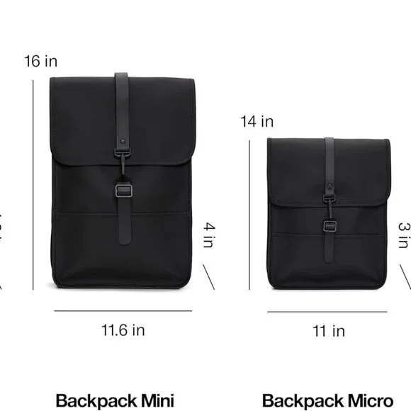 RAINS Backpack Micro Black Waterproof Unisex Fits 11" Laptop Water Resistant NEW - Picture 2 of 5